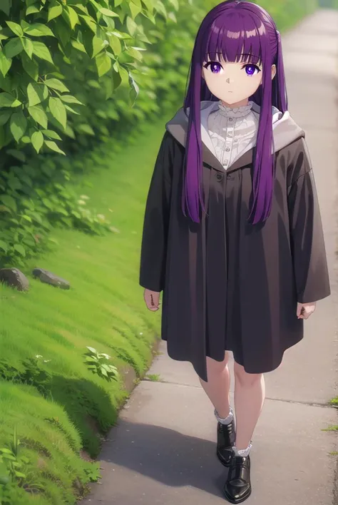 fern, <lora:fern-lora-nochekaiser:1>,
fern, long hair, bangs, (purple eyes:1.1), purple hair, sidelocks, blunt bangs, bright pupils, half updo,
BREAK shirt, dress, jacket, white shirt, open clothes, hood, white dress, hood down,
BREAK looking at viewer, upper body, (full body:1.2),
BREAK outdoors, sky, nature,
BREAK <lyco:GoodHands-beta2:1>, (masterpiece:1.2), best quality, high resolution, unity 8k wallpaper, (illustration:0.8), (beautiful detailed eyes:1.6), extremely detailed face, perfect lighting, extremely detailed CG, (perfect hands, perfect anatomy),