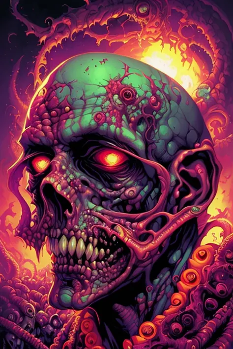 Amazing zombie, (bad dream vision perfect art, 64k ultra hd:1.1), (art by apterus, art by dan mumford, art by lovecraft:1.2)