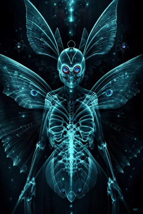 ,<lora:xray_v1-000017:0.8>, x-ray, dark fairy with big bug eyes, dark background, hyper-detailed, low contrast, atmospheric, dark shadows, intricate, 8k render, <lora:kaijin_v1_mix:1> , 1kaijin,