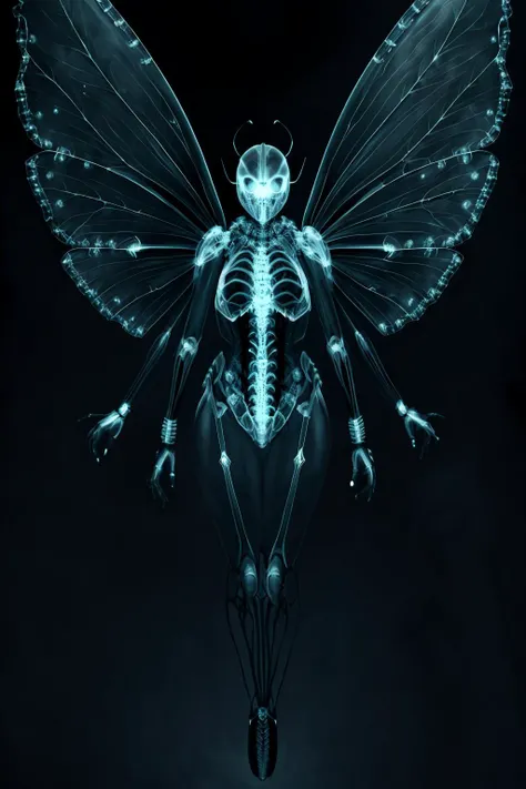 ,<lora:xray_v1-000017:0.8>, x-ray, dark fairy with big bug eyes, dark background, hyper-detailed, low contrast, atmospheric, dark shadows, intricate, 8k render, art by OVERMASKED