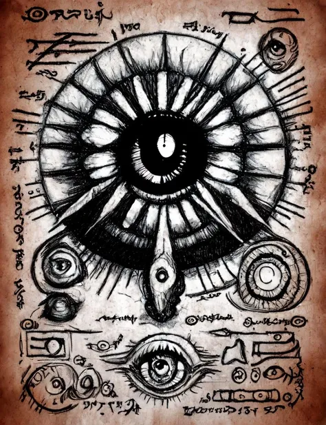Necronomicon Sketch, Giant eye, <lora:Necronomicon:0.8>