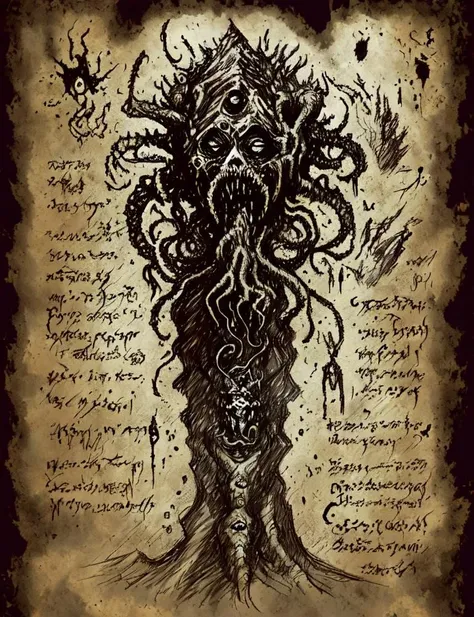 Necronomicon Sketch, lovecraftian, Hastur, blood splatter, <lora:Necronomicon:0.9> <lora:Hastur:0.5>