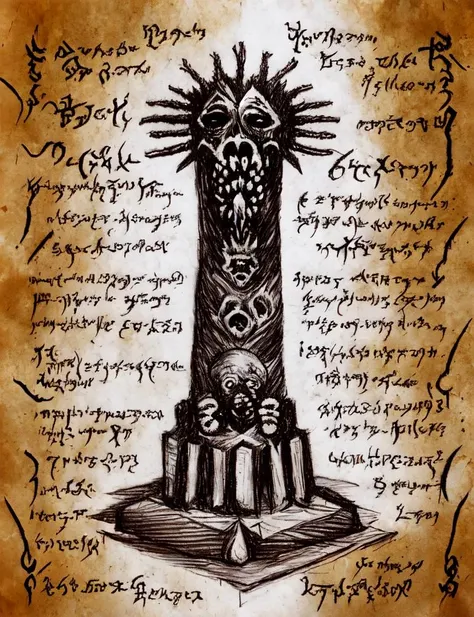 Necronomicon Sketch, totem of undying, <lora:Necronomicon:0.9>
