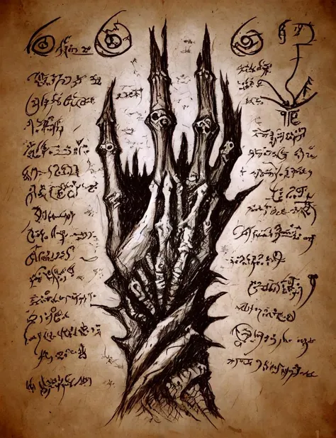 Necronomicon Sketch, severed-hand <lora:Necronomicon:0.8>