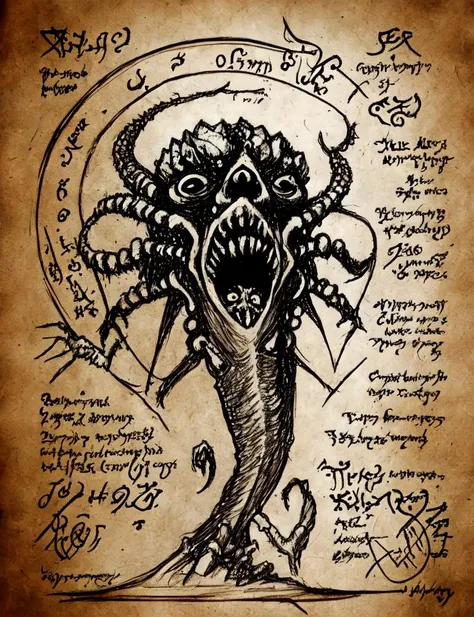 Necronomicon Sketch, eldritch-monster <lora:Necronomicon:0.8>