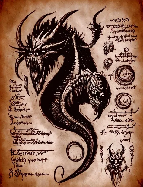 Necronomicon Sketch, infernal-beast <lora:Necronomicon:0.8>