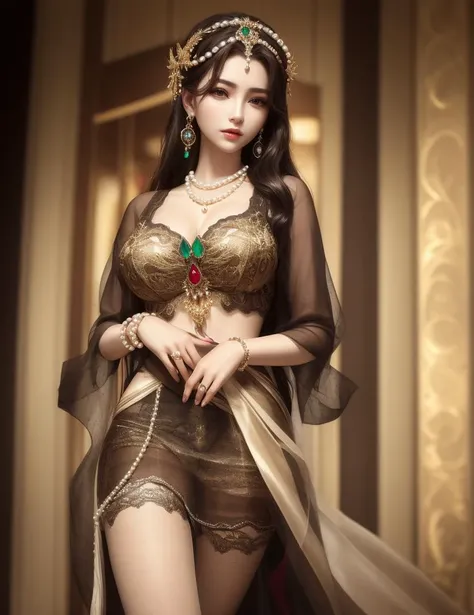 ultra realistic 8k cg, picture-perfect face, flawless, clean, masterpiece, professional artwork, famous artwork, cinematic lighting, cinematic bloom, perfect face, beautiful face, beautiful eyes, fantasy, dreamlike, unreal, science fiction, huge breasts, beautiful clothes, lace, lace trim, lace-trimmed legwear, (rich:1.4), prestige, luxury, jewelry, diamond, gold, pearl, gem, sapphire, ruby, emerald, intricate detail, delicate pattern, charming, alluring, seductive, erotic, enchanting, hair ornament, necklace, earrings, bracelet, armlet,halo,
((1girl, )) <lora:DA_GhostLi:1>