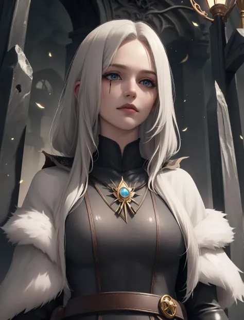 portrait, solo, (full body:0.6), looking up, detailed background, detailed face, (<lora:StonepunkAI:0.6>, stonepunkAI, stone theme:1.1),  supernatural eyes, determined, witcher, monster slayer, wearing  heavy witcher clothes, elaborate, bruises,  billowing cloak belts, trinkets,   dynamic pose,  supernatural abilities, cemetery in background, misty haze,  dust particles, wind blowing, magical aura,  dark atmosphere,