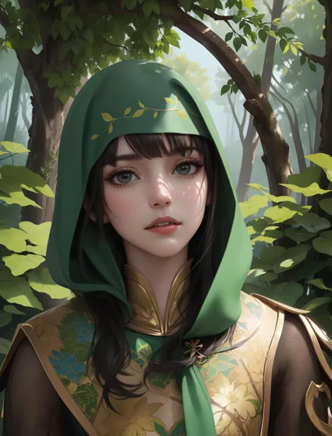 portrait, solo, half shot,  looking at viewer, detailed background, detailed face, (<lyco:CulturePunkBundle-000007:0.4>, fairytaleai, fairytale theme:1.1), bloodthirsty feral jungle fighter,  fierce,  wild hair, dynamic pose, green  tribal clothing,    hide cloak,  bushes, moss, mysterious jungle in background, fauna in background,  tropical climate, sunshine,  cinematic atmosphere,