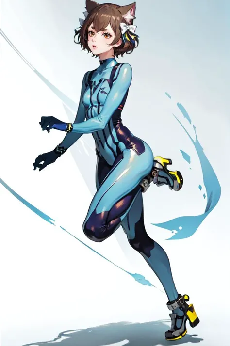 upper body, 1girl, superhero, blue fire, leotard, bare legs