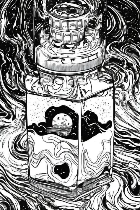 ROCOCO,
a small carton of milk,
Floating in the universe,
A composition with space around it,
HandThickline,
no colour,
<lora:Handthickline-000007:1>,
