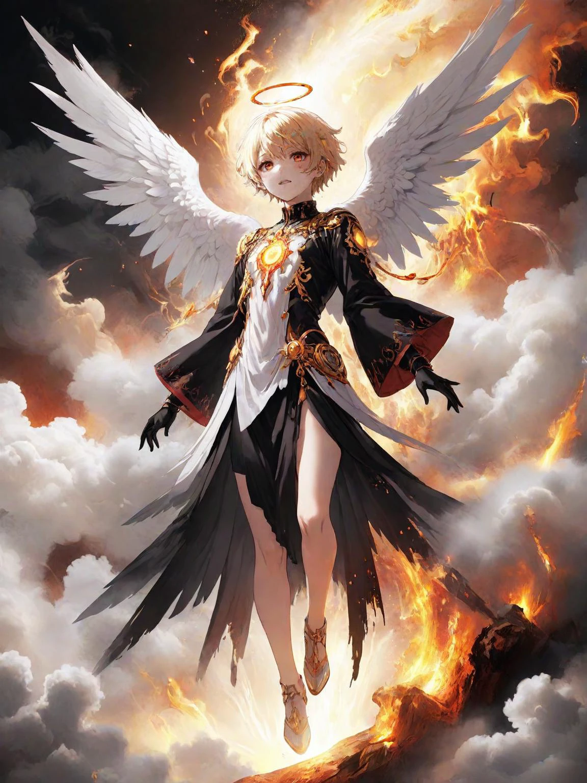 anime artwork (full body shot:1.5), (1boy:1.4) floating in the air, covered with black oil and red paint,surrounded by smoke, liquid, intricate, elegant, highly detailed, centered, digital painting, artstation, concept art, smooth, sharp focus, illustration, by ( ( tom whalen ) ), wlop, mars ravelo, octane <lora:biblaccurang_lora_sdxl:0.6> biblaccurang, angelic creature, biblically accurate angel <lora:CelestialPunkAIp:0.7> celestialpunkai, s0lar, lun4r, st3llar, anime style, key visual, vibrant, studio anime, highly detailed, <lora:LCM_LoRA_Weights:0.7>, back lighting
