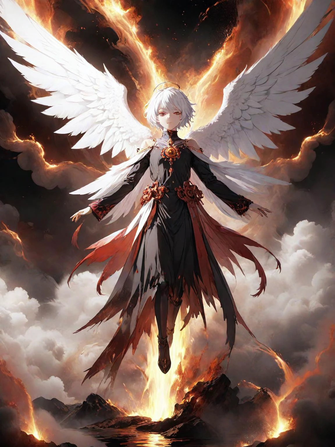 anime artwork (full body shot:1.5), a (man:1.4) floating in the air, covered with black oil and red paint,surrounded by smoke, liquid, intricate, elegant, highly detailed, centered, digital painting, artstation, concept art, smooth, sharp focus, illustration, by ( ( tom whalen ) ), wlop, mars ravelo, octane <lora:biblaccurang_lora_sdxl:0.6> biblaccurang, angelic creature, biblically accurate angel <lora:CelestialPunkAIp:0.7> celestialpunkai, s0lar, lun4r, st3llar, anime style, key visual, vibrant, studio anime, highly detailed, <lora:LCM_LoRA_Weights:0.7>, back lighting