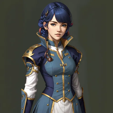 FE15, FE15-Style, Fire Emblem, Fire Emblem Shadows of Valentia, Catria (Fire Emblem), Catria (Fire Emblem Gaiden), Catria (Fire Emblem Echoes: Shadows of Valentia), simple background, green background, light top left, Nehru Jacket, 1Girl, Teenager, Double Bun, Multicolored Hair, Black Hair, Pink Hair, (Happy:1.3)