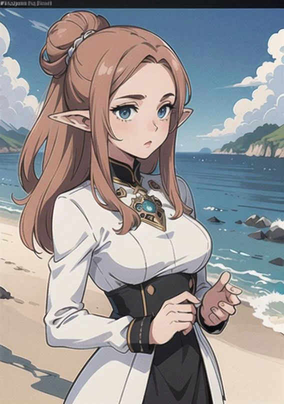 (masterpiece, best_quality, ultra-detailed, immaculate:1.3), epic, illustration, welcoming, 1girl, warlock, elf, platinum hair, Beach Waves, casting spell, simple background, on top of a creepy, sky skyscraper, bombshell hair, matte auburn hair, Bun, standing on shoulder <lora:EnvyBeautyMix30:1>
