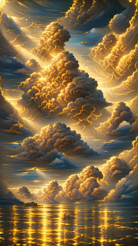 high quality, clouds, golden cloud, epic landscape, ray tracking, 8K, masterpiece