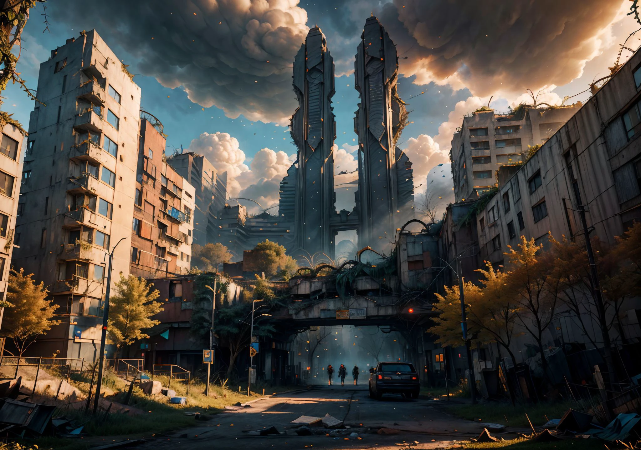 extremely detailed CG, perfect lighting, 8k wallpaper, RAW photography, masterpiece: 1.4, realistic, HDR, wallpaper,
huge png,
atlantistech,cityscape,(((crashed big spaceship overgrown with vines))), ruins, bioluminescent, blue background, cyberpunk style,realistic lighting,
dark sci-fi movie, 8k, sharpness, focus, cinematic frame, volumetric light (ink splashes: 1), (color splashes: 1), (colorful: 1), (watercolor: 1.2), soft lighting, stella monument in the city center
octane rendering, Unreal Engine, 3D rendering, best quality, UHD, 8K,
<lora:PAseerCloudV1:0.3> clouds <lora:ps5-biomes-xl:0.4> <lora:more_details:0.6> <lora:theAestheticsOfPanel_v105:0.8> russian panel houses