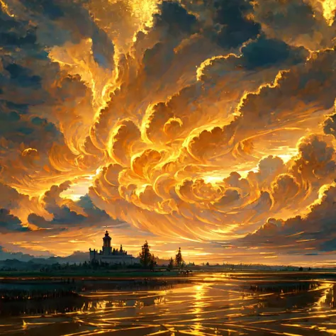 ultrafine highly detailed wallpaper, masterpiece, vivid amazing cloud cast in golden light from a sunrise, <lora:PAseerCloudV1:1.0><lora:PAseerCloudV1:1.0>
