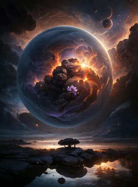 best quality, masterpiece, photorealistic, epic,
<lora:PAseerDreamPlanetV1:0.9>, purple theme, science fiction, dreamly, planet, universe, cloud, sky, floating (leaf:1.2), floating (flowers:1.2), glowing, lava, reflection, <lora:PAseerCloudV1:0.7>,