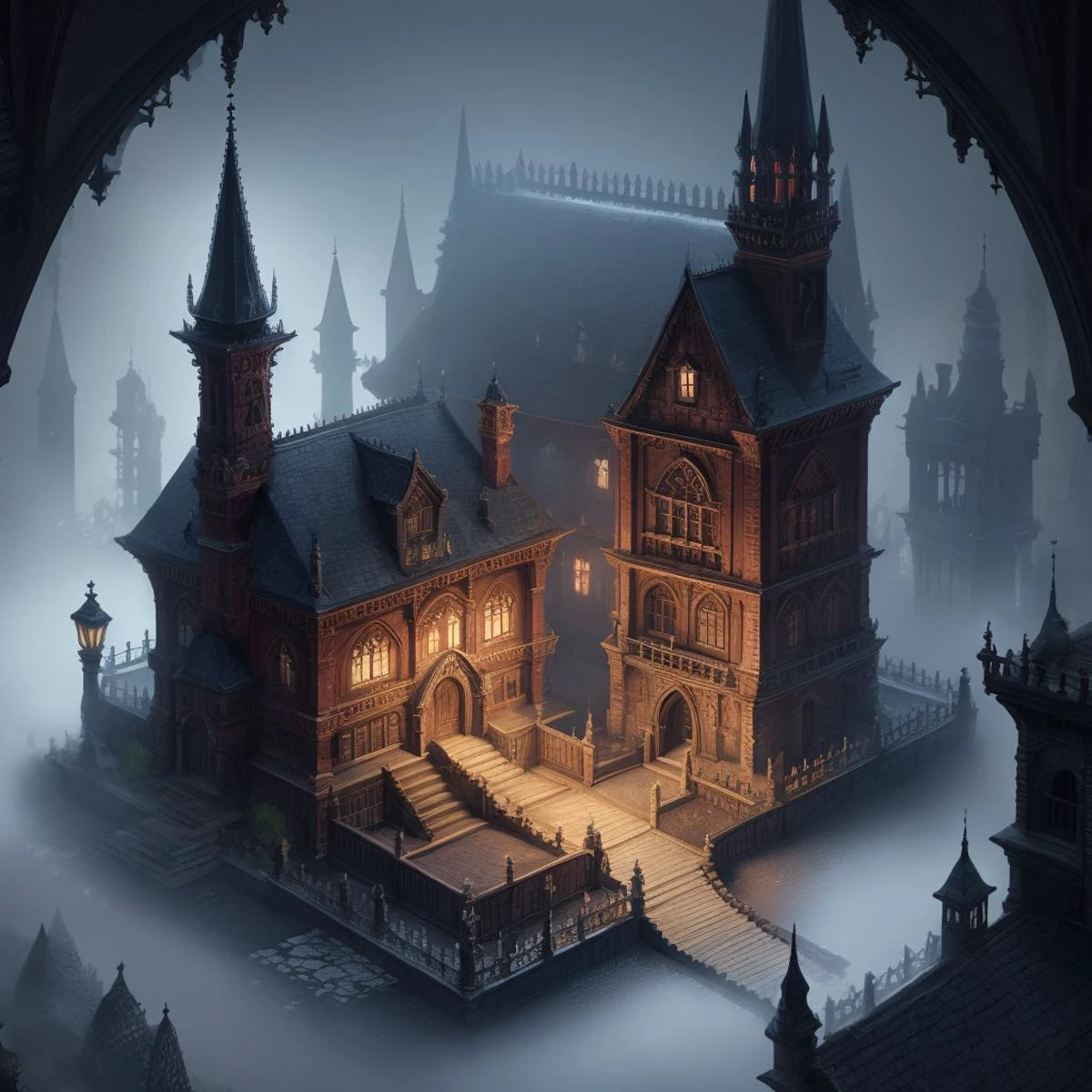 <lora:miniaturemaps_last:0.8> isometric style, vibrant, crisp, ntricate, detailed, <lora:Bloodborne:0.2>, Bloodborne