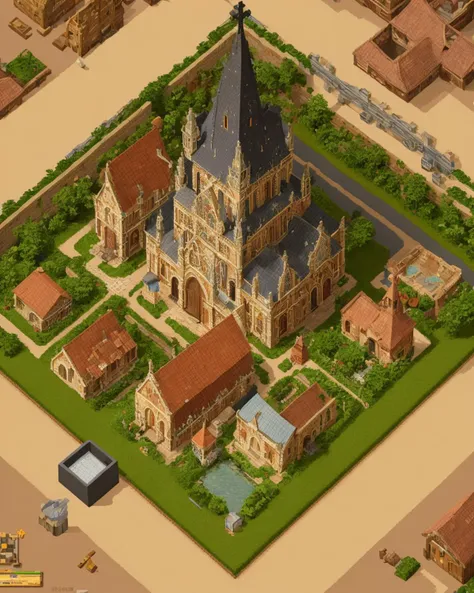 best quality,masterpiece,highly detailed,ultra-detailed, <lora:neg4all_bdsqlsz_V3.5:-1> <lora:miniaturemaps_last:1.5> top-down view, miniature maps,church,