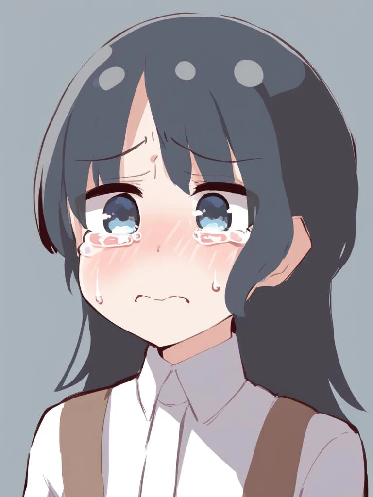 a woman immediately reacting as response, anime, sad,tears