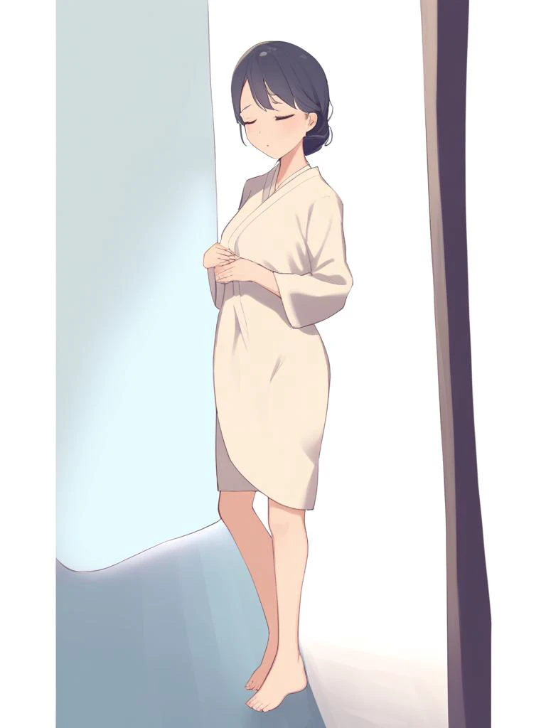 1girl, 45yearold woman, white small towel covering body, full body, coming after bath