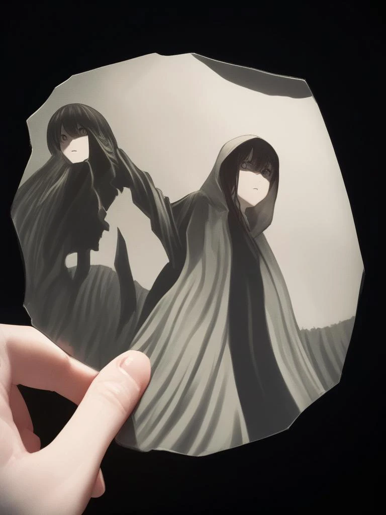 be fearless and know that all will be provided at the right time, detailed candid horror color photo, black background, anime, expressionless