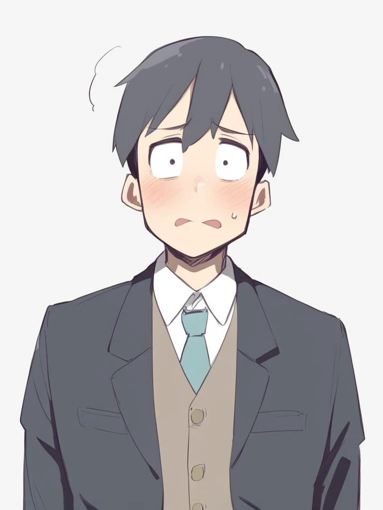 surprise face young man with suits., anime, sadly disgusted