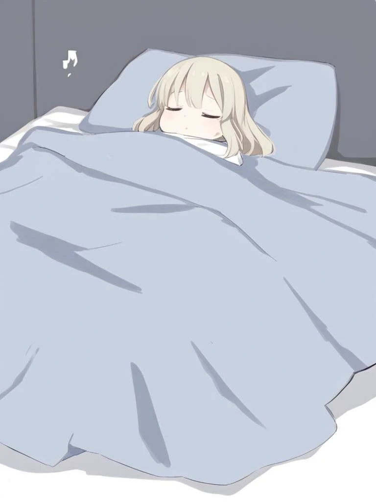 lady close her eyes, sleeping on her bed, long shot, 8K,, anime, sadly surprised