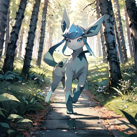 <lora:glaceon-v3-000024:1.2> glaceon, pokemon \(creature\),animal, full body, forest,road,, (masterpiece, best quality,absurdres: 1.2),, perfect hands,, masterpiece,best quality,ultra-detailed,very detailed illustrations,extremely detailed,intricate details,highres,super complex details,extremely detailed 8k cg wallpaper