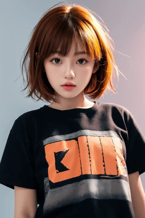 <lora:animejojihuku:0.7>, animejojihuku, kids fashion, best quality, masterpiece, illustration, realistic, photo-realistic, amazing, finely detail, incredibly absurdres, huge filesize, ultra-detailed, highres, extremely detailed CG unity 8k wallpaper, kids cloth, school girl, bob cut hair, messy hair, blush, black shirt, orange hair,