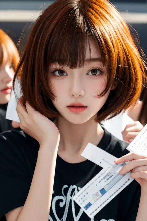 <lora:animejojihuku:0.7>, animejojihuku, kids fashion, best quality, masterpiece, illustration, realistic, photo-realistic, amazing, finely detail, incredibly absurdres, huge filesize, ultra-detailed, highres, extremely detailed CG unity 8k wallpaper, kids cloth, school girl, bob cut hair, messy hair, blush, black shirt, orange hair,