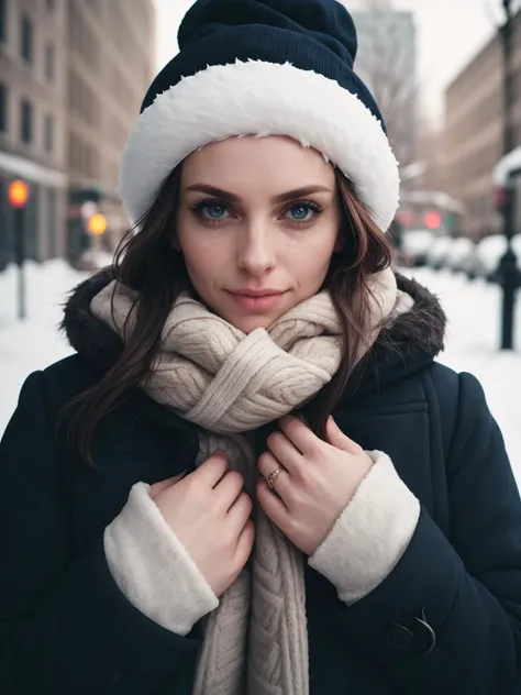instagram photo, portrait photo of woman, (wearing winter clothes, winter season:1.2), (raw photo, 35mm photograph, film, professional, 4k, highly detailed:1.1)