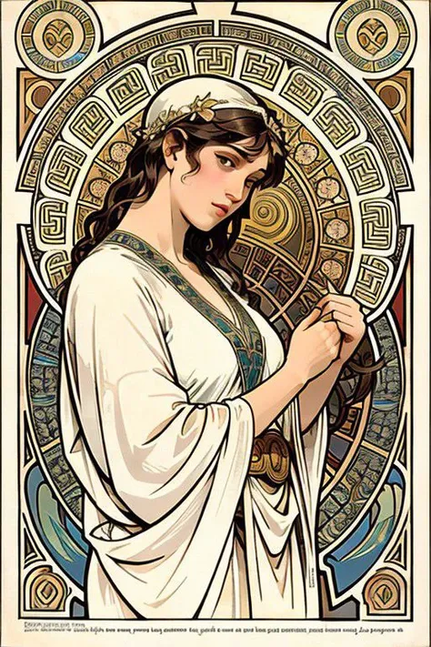 ancient greek, agora, crowd, style of Alphonse Mucha