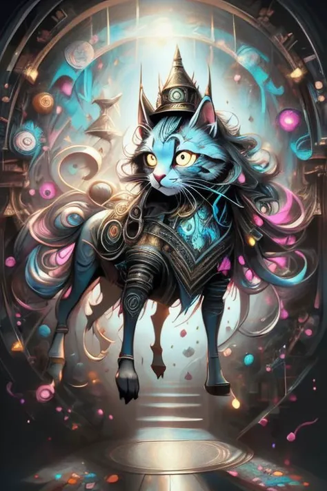 amazing watercolor painting award winning, ((masterpiece)), ((best quality)), ((detailed)), Unparalleled, ((Enchanting)), ((Impressive)), a white cat with hat play on top of a reflective surface, cyberpunk art, inspired by Dan Mumford, furry art, details and vivid colors, electric wallpaper, beeple and jeremiah ketner, multicolored vector art, intricate, in a painting of a cat, full res psychedelic therapy, trending on ArtStation, ink splatters, pen lines, incredible detail, creative, positive energy, happy, unique, negative space, pure imagination painted by artgerm ,Surreal Harmony, SLPASHTER_3-7000, Gorgeous splash of vibrant paint, colorful paint, Colorsplash, red