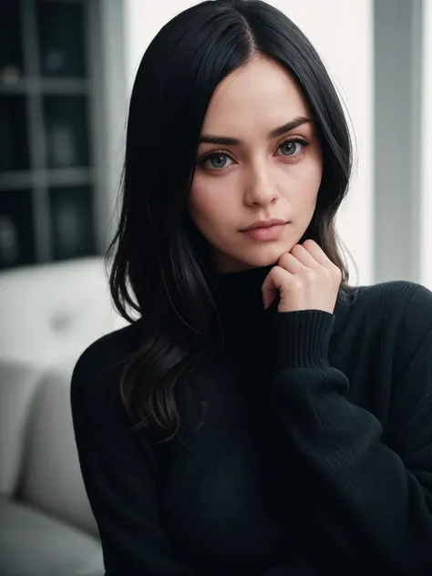 instagram photo, portrait photo of woman in black sweater, (raw photo, 35mm photograph, film, professional, 4k, highly detailed:1.1)