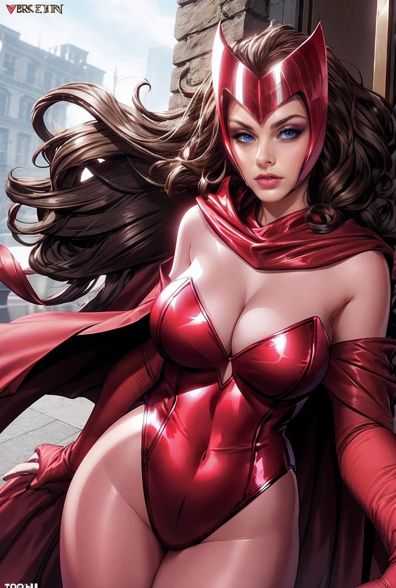 masterpiece, highly detailed skin, hdr, 8k, best quality, high quality, highres, solo,
CARTOON_MARVEL_ScarletWitch_Comics_ownwaifu, www.ownwaifu.com,
breasts, long hair, lipstick, makeup, brown hair, blue eyes, lips, large breasts, curly hair, wavy hair, shiny clothes,
cape, gloves, superhero, leotard, red leotard, cleavage, red cape, elbow gloves, bodysuit, red gloves, red lips, skin tight, pantyhose,headpiece, pink bodysuit, red leotard, strapless, strapless leotard,
<lora:CARTOON_MARVEL_ScarletWitch_Comics_ownwaifu-15:0.8>
vibrant, fantasy, detailed, epic, heroic, cinematic photo undefined, 35mm photograph, film, bokeh, professional, 4k, highly detailed