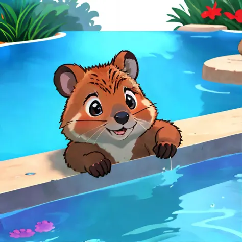 <lora:quokka:0.5> adorable quokka swimming in a pool, masterpiece, high resolution, hd, 8k, shallow depth of field