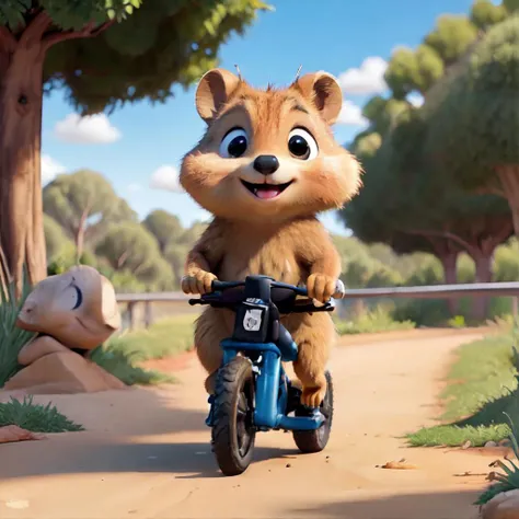<lora:quokka:0.5> adorable quokka riding a bicycle, masterpiece, high resolution, hd, 8k, shallow depth of field