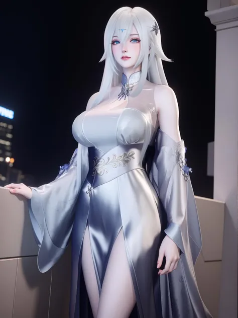 <lora:ishierDDDi_20230805144506:0.75>,1girl,cityscape, night, looking at viewer, mature female, ishierDDDi,cowboy shot, white hair,