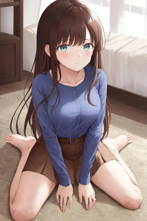 (masterpiece, highest quality:1.2), Complete human body, Perfect Anatomy, Bedroom, Cute S, Lustrous brown hair, Chibichara, too young girl, I want to caress you, Cute face, Lift up your shirt, Not wearing a bra, Small breasts, Small breasts, Immature breasts, The nipples and areola are pale pink., Flip up skirt, Not wearing panties, Showing off virgin pussy and anus, Boldly open your legs wide, Immoral Eros, Embodying the desire to tarnish purity, School uniforms are messed up, Moist eyes, Tears, Dynamic Angle, 