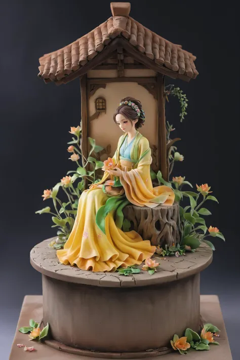 Architectural style masterpiece, intricate detail, highly detailed, great textures, 8k, high detail, masterpiece, photorealistic,   <lora:fantang_SDXL_v1_loha-000020:0.75>, Fondant ,fantang\(ttp\), a statue of a woman, 1girl, solo, fondant,