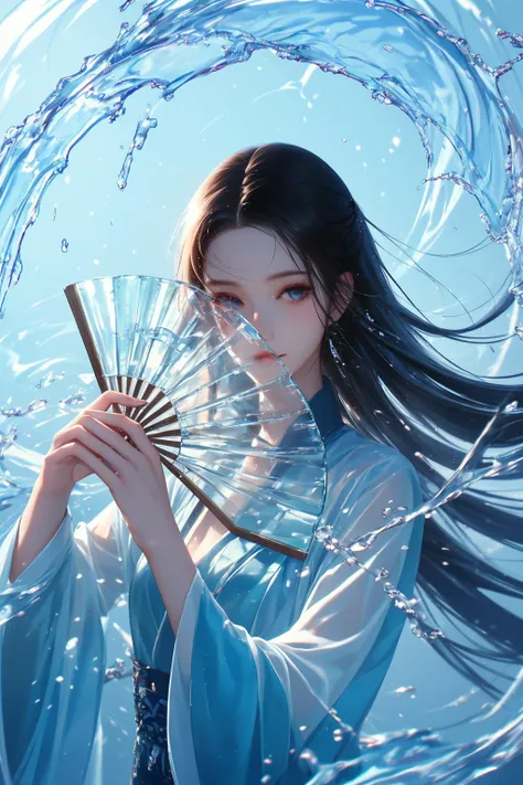 yushuishan, 1girl, solo, hand fan, water, holding, long hair, looking at viewer, holding fan, chinese clothes, upper body, blue eyes, paper fan, black hair, long sleeves,
Best quality,masterpiece,ultra high res,<lora:20240323-1711170356508-0020:0.7>,