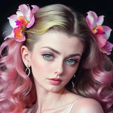 analog mature woman,stacisv13-4100, pale Wild orchid hair, ball gown, detailed skin, perfect face, fashion photography, photo realistic, 20 megapixel, canon eos r3, detailed skin, detailed, detailed face, ((full body intricate, vibrant, photo realistic, realistic, dramatic, sharp focus, 8k)), dancing in the moonlight, (green:20 eyes)