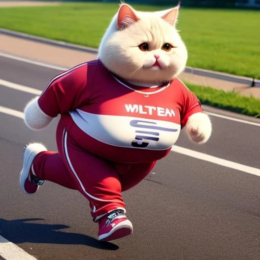 fat cat in sportswear running