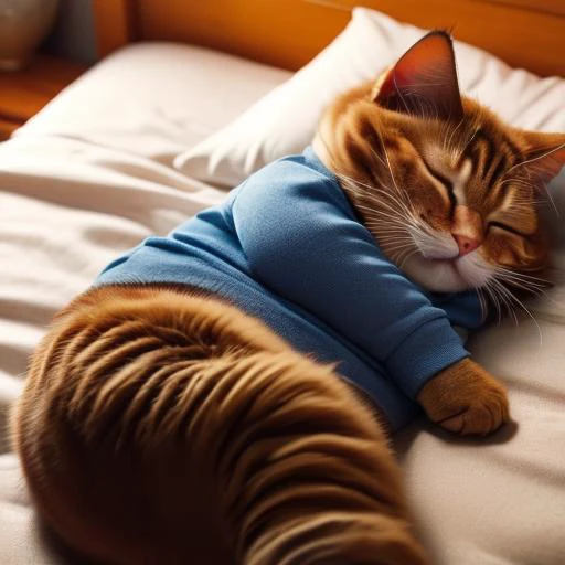 Fat cat sleeping on the bed