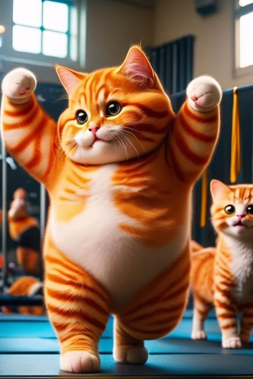 animal focus, no humans, cat, big eyes, animal, cat fitness, abs, muscular,