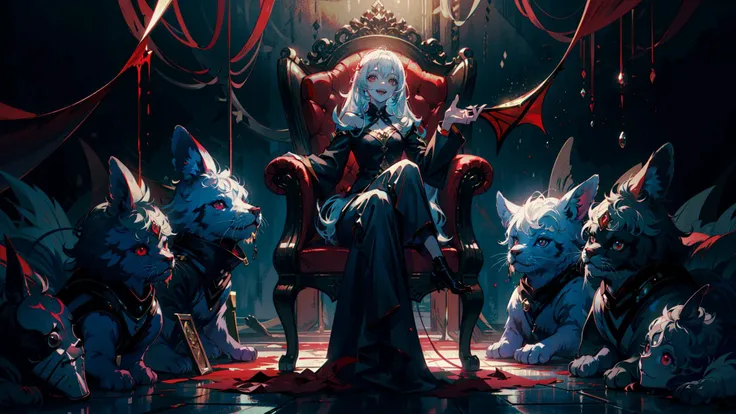 ((best quality, masterpiece, absurdres, super-resolution)) Wide Dynamic Angle
BREAK
Vampire, Demon girl, Fang, love, sensual, seductive, (Laughing:1.1), Gothic, Blood dripping, Glowing, Jump at viewer, POV
BREAK
Throne, Epic Background, Detailed Background, aesthetic