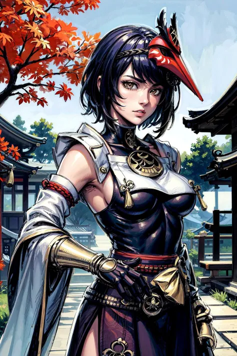 thick outlines, comics, photorealistic, perfect hands, masterpiece:1.2, japanese temple, trees, fall, colorful, 1 girl, solo, dynamic pose, <lora:kujousara1:1>, kujousaradef, kujousararnd, small breast, detailed background, detailed face, detailed eyes, <lora:add_detail:0.8>